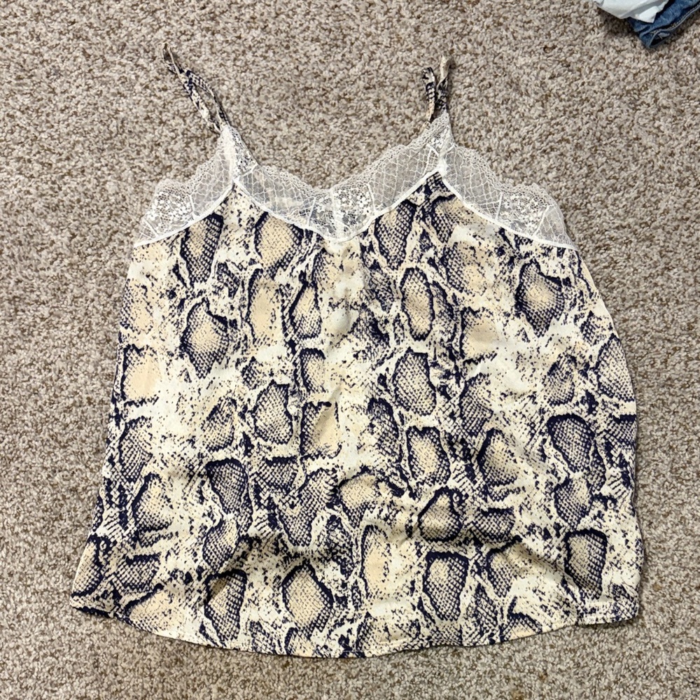 SHEIN Snake Print Lace Trim Cami Top - Black and Cream